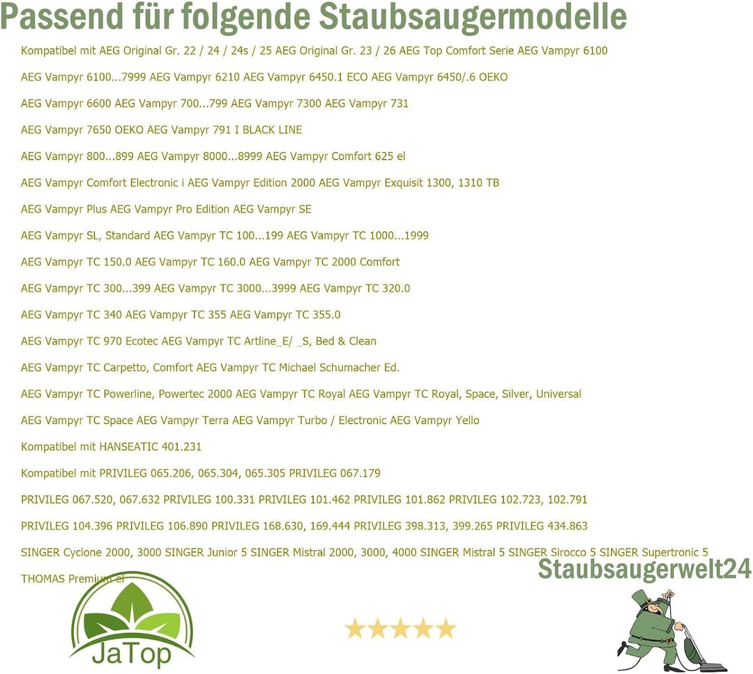 30 Staubsaugerbeutel kompatibel mit Swirl A08, geeignet für AEG Vampyr Terra Filtertüten (612_30)