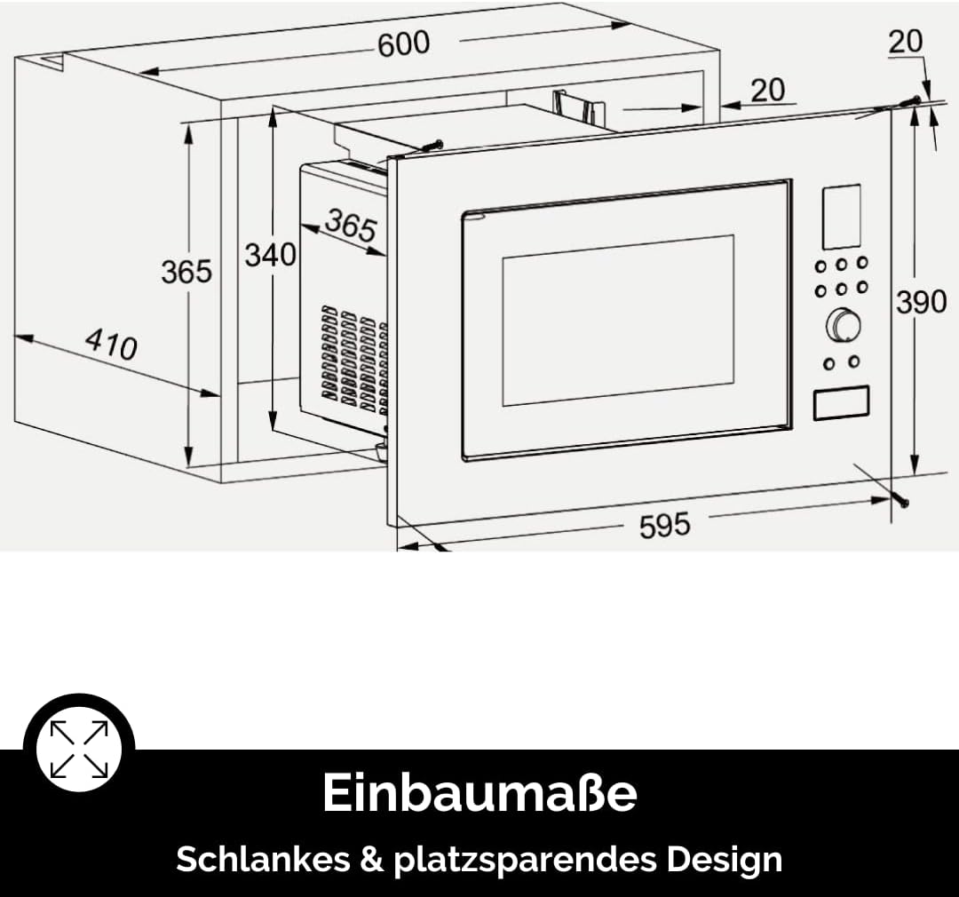 WOLKENSTEIN Einbau Mikrowelle WMW900-25GB EB/ 900W Mikrowellenleistung/25L Garraum/6 Leistungsstufen