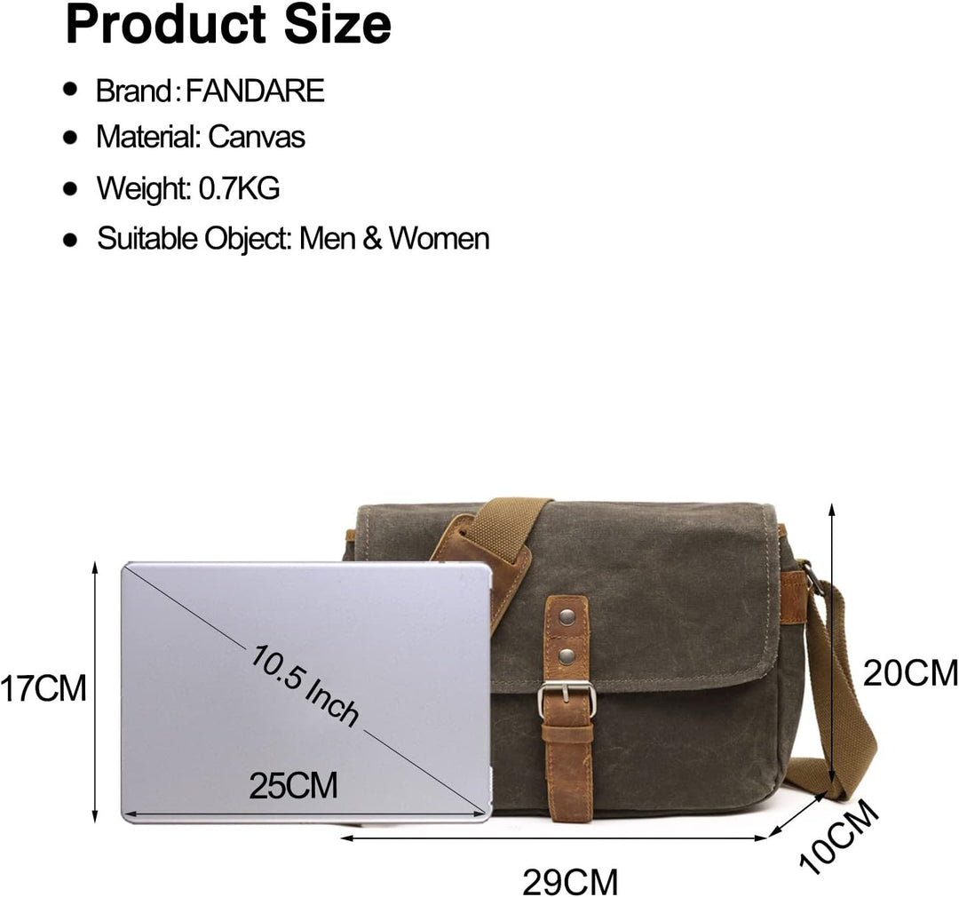 FANDARE Retro Kamera Umhängetasche Herren Segeltuch Arbeitstasche Damen Messenger Bag Schultertasche