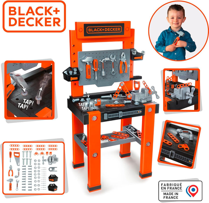 Smoby - Black+Decker Werkbank (56x34x103 cm) - Spielzeug-Werkzeugbank für Kinder ab 3 Jahre mit Werk