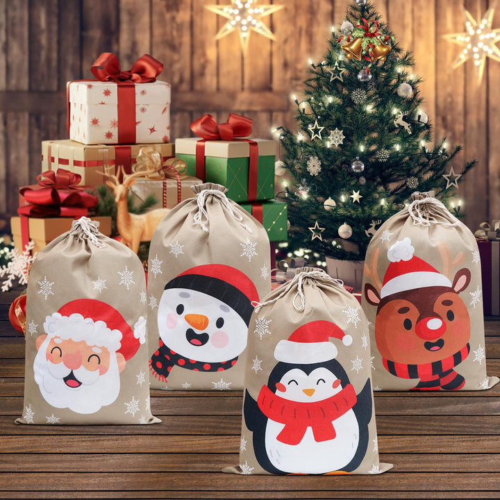 Irich 4 Stück Geschenktüten Weihnachten,Weihnachtsgeschenktüten 35 x 50 cm, Weihnachtsmann-Sack aus