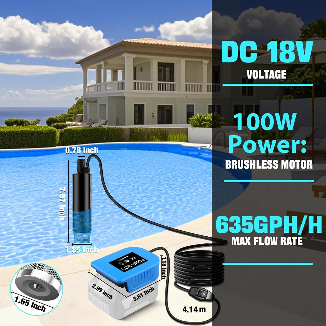 635GPH Wasserpumpe für Bosch 18V Pro System GBA Akku für Bosch GBA, für Bosch GBA