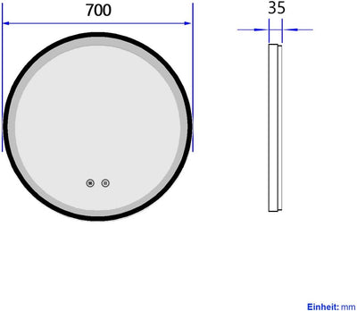 EMKE Spiegel mit Beleuchtung 70cm Badspiegel rund mit Antibeschlag, Kaltweiss Licht dimmbar, Speiche