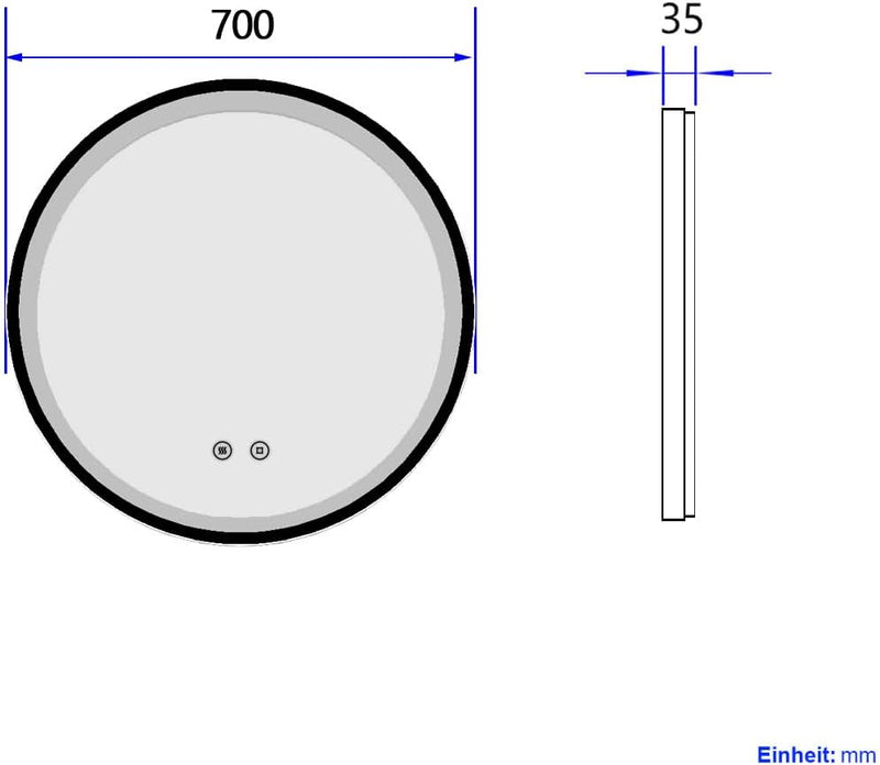 EMKE Spiegel mit Beleuchtung 70cm Badspiegel rund mit Antibeschlag, Kaltweiss Licht dimmbar, Speiche