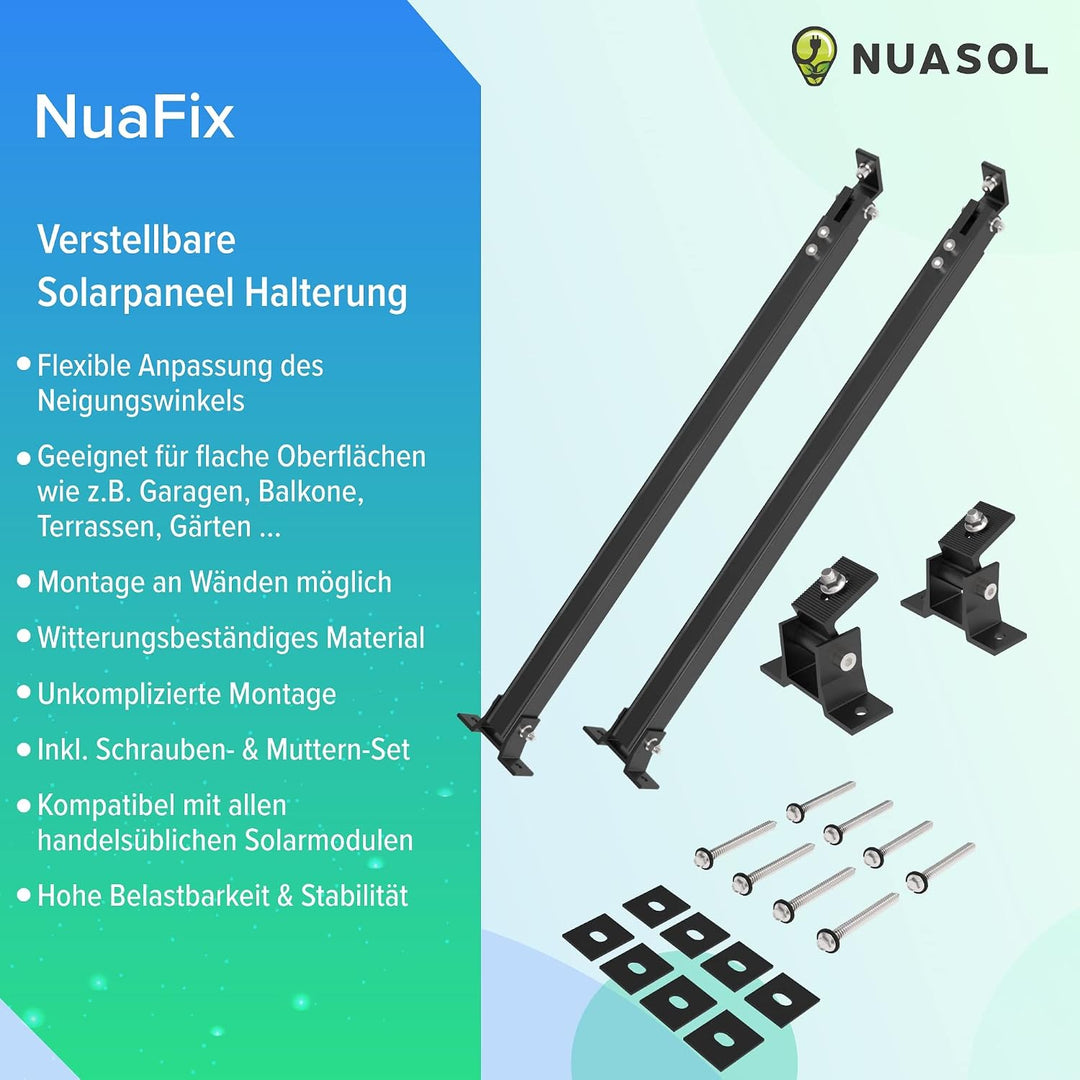 NuaSol Montageset für Balkonkraftwerk | 2 Stück Solarmodul Halterung | Aufständerung 30°-60° | indiv