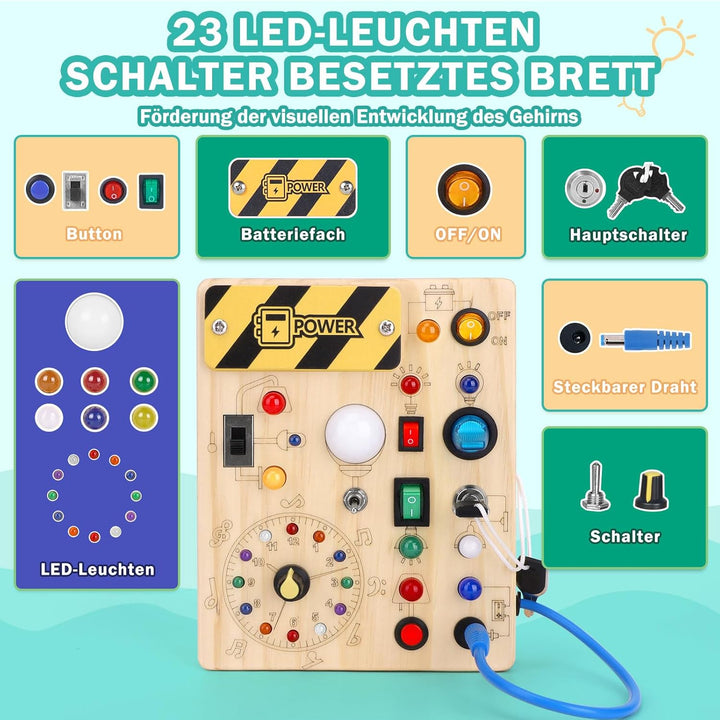 Busy Board Montessori Spielzeug ab 1 jahr Activity Board Holzspielzeug Mit 10 Schaltern und 23 LED L