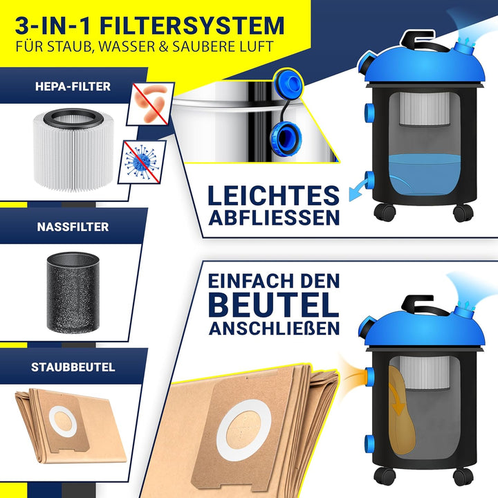 MASKO® Industriestaubsauger Staubsauger Nass Trocken Sauger Edelstahl 2300W + Steckdose | Blasfunkti