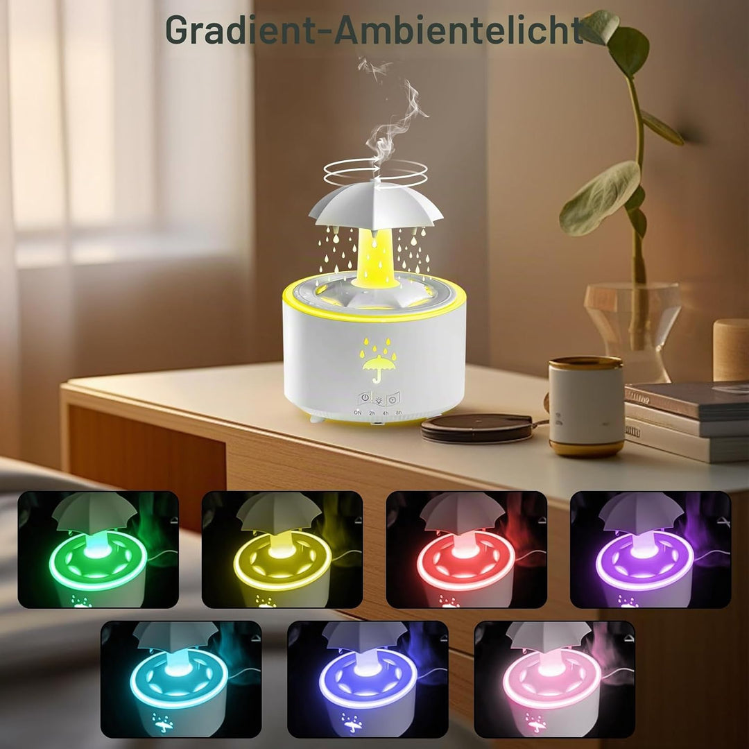 Regenschirm Luftbefeuchter, 300ml Rotierender Luftbefeuchter mit Fernbedienung 7-Farben LED Luftbefe