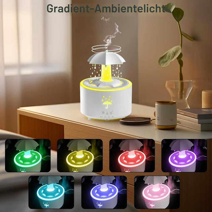 Regenschirm Luftbefeuchter, 300ml Rotierender Luftbefeuchter mit Fernbedienung 7-Farben LED Luftbefe