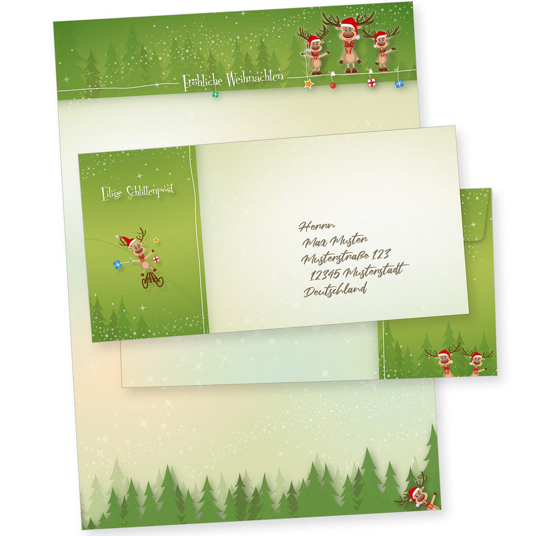 NEU Rentiere 100 Sets Weihnachtsbriefpapier mit Umschlag ohne Fenster, Weihnachtspapier Briefpapier