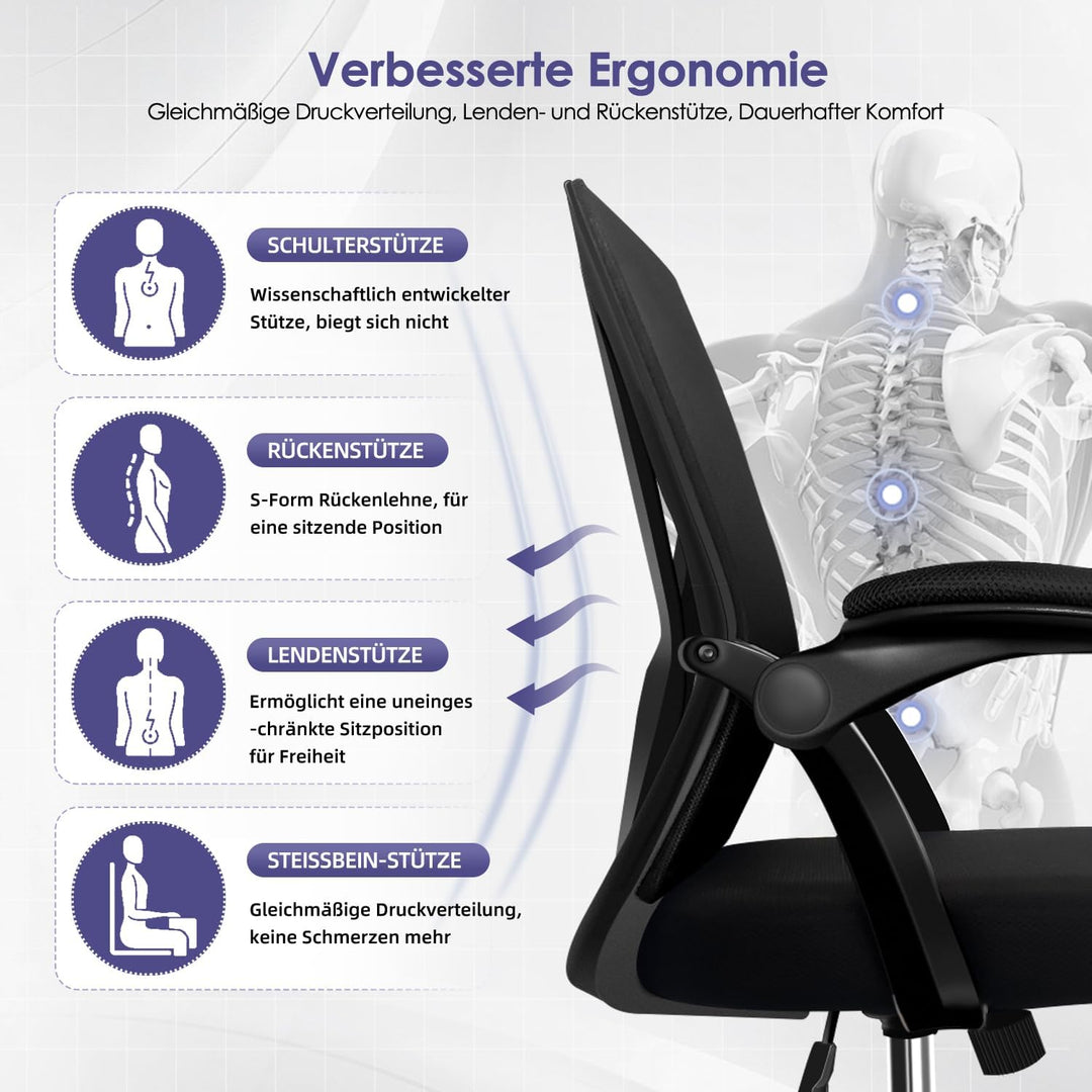 Topiake Bürostuhl,Schreibtischstuhl Bürostuhl Ergonomisch mit Einstellbarer Lendenstütze,klappbaren