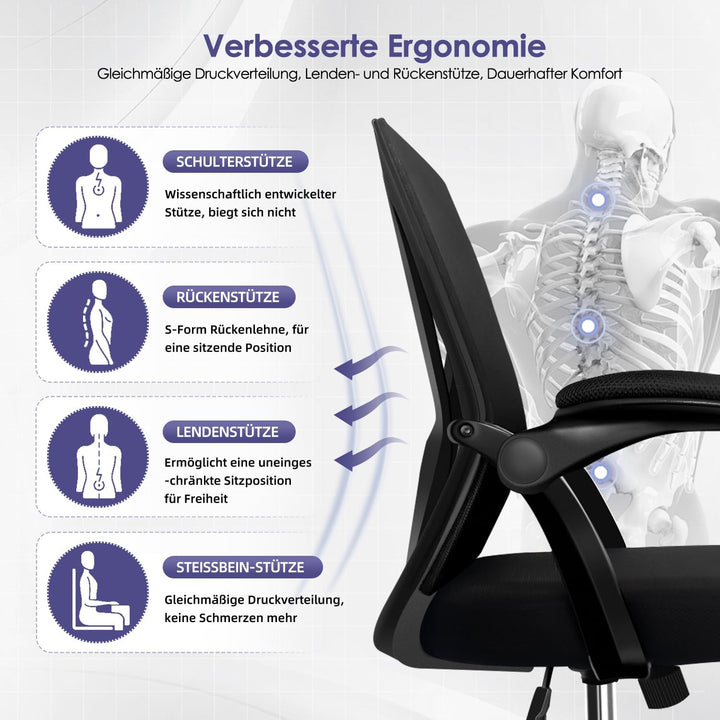 Topiake Bürostuhl,Schreibtischstuhl Bürostuhl Ergonomisch mit Einstellbarer Lendenstütze,klappbaren