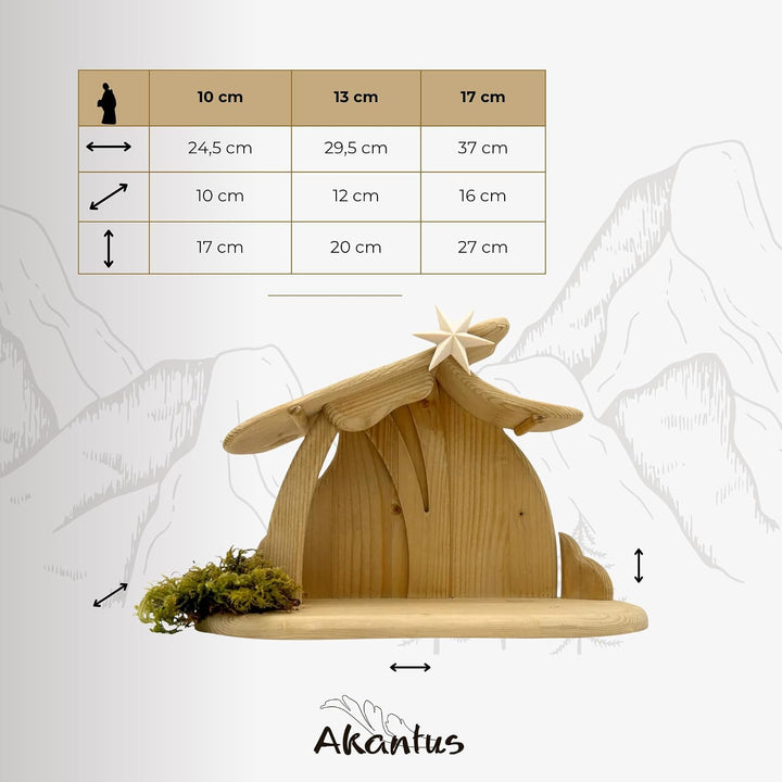 Akantus Leonardo Weihnachtskrippe aus Holz: 8er Set mit Stall HL.Nacht klein bemalt (17 cm), 17 cm