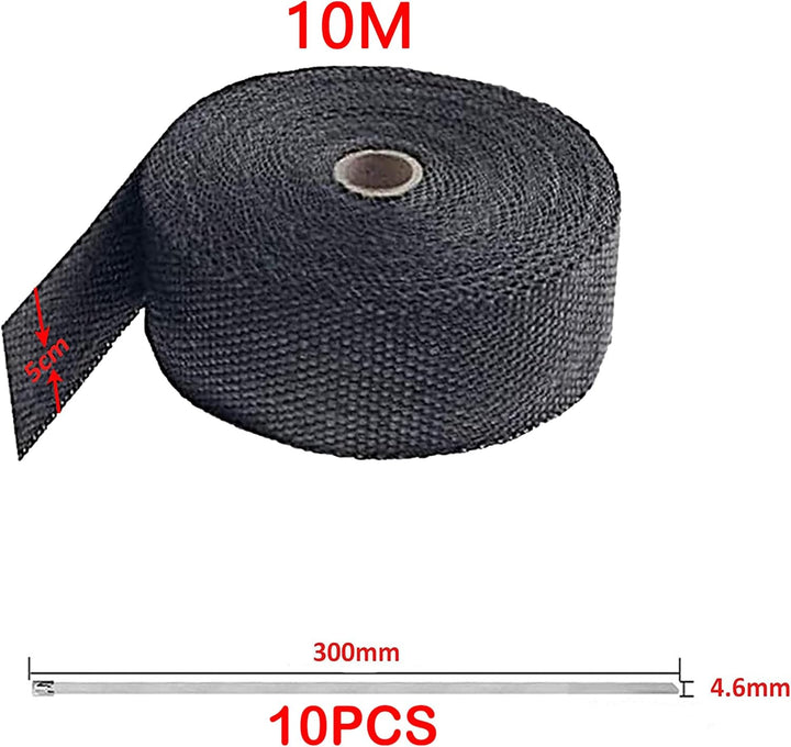 Hitzeschutzband Auspuff, Foneso 10M Hitzeschutzband, Schwarz Hitzeschutzband mit 10 Kabelbinder Edel