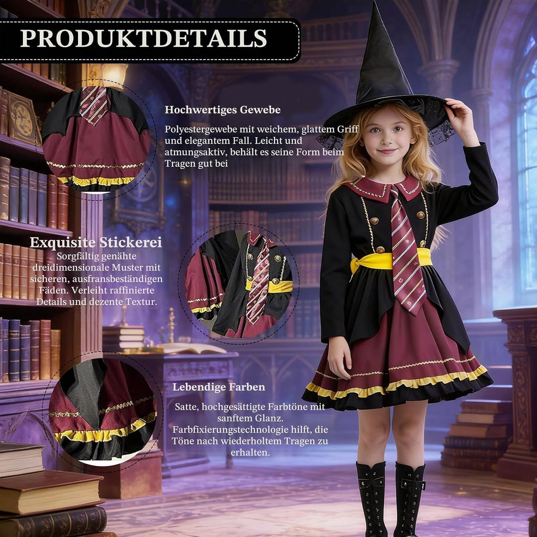 Zauberer Cosplay Kostüm, 4 Stück Magier Kostüm für Mädchen und Damen, Zauberer Outfit Set mit Lolita