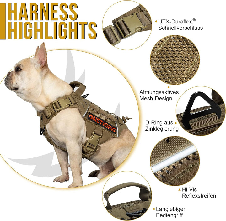 OneTigris X Commander Taktisches Hundegeschirr, Air Mesh Brustgeschirr Hund mit 1 Komfortgriff und 2