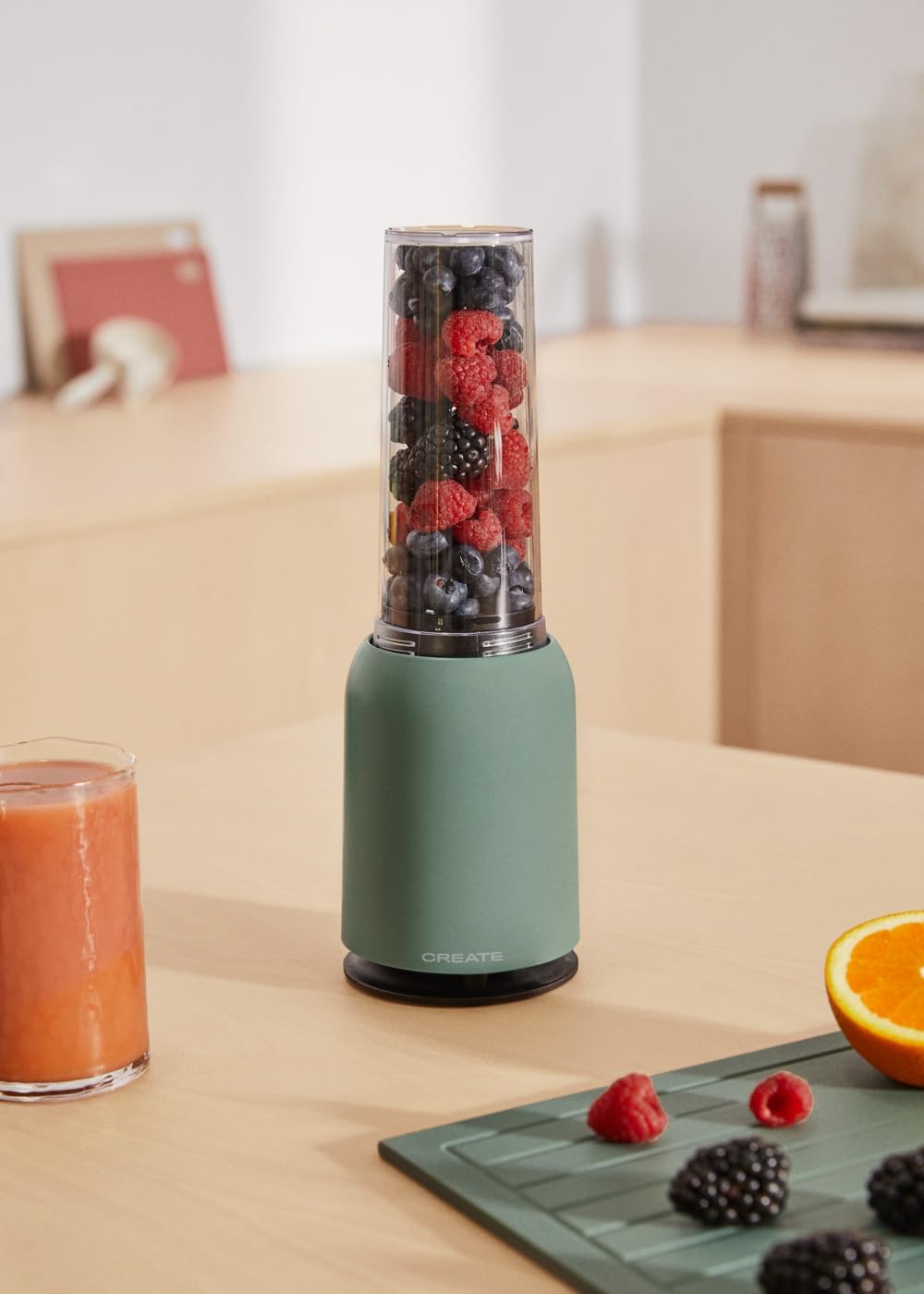 CREATE/MOI/Standmixer Salbeigrün/Mixer für Smoothies und Milchshakes, 400ml Glas, BPA-frei, tragbar,