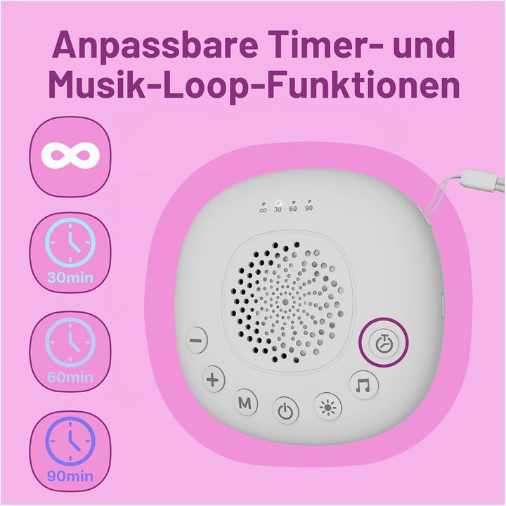 White Noise Machine mit Licht von MMOBIEL – mit 20 beruhigenden Klängen, Timer &amp; USB-C - Kompakte Ei
