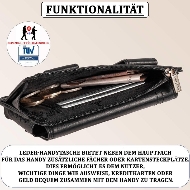 MATADOR Echt Leder Gürteltasche mit Magnetverschluss und YKK Reissverschlussfach mit RFID Schutz für