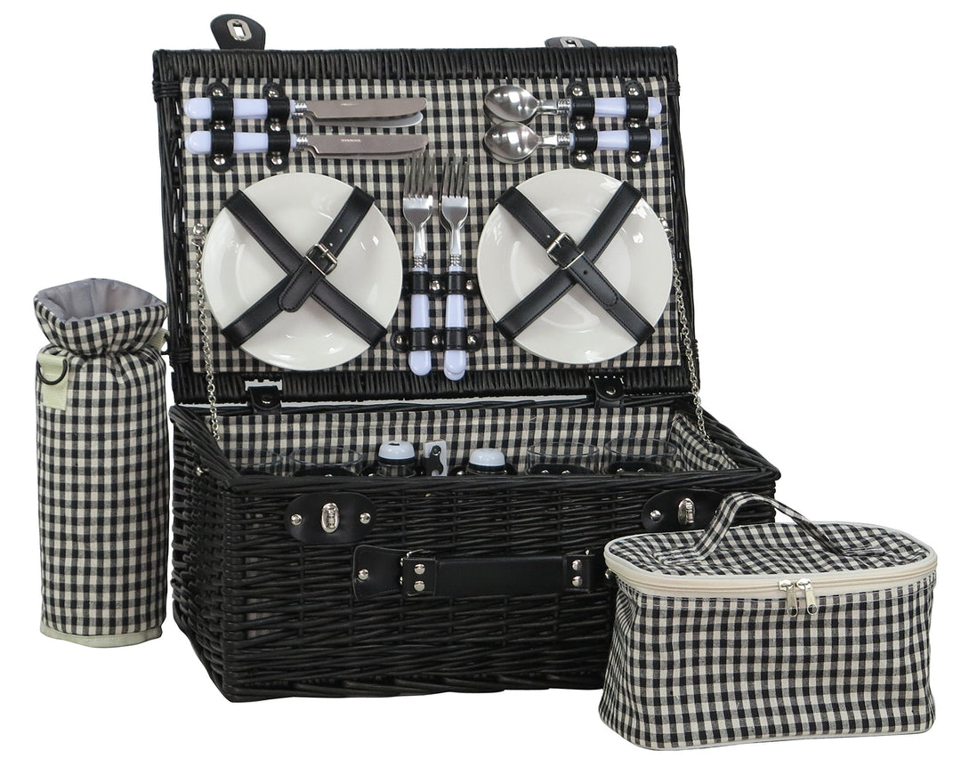 Picknickkorb weide schwarz f. 4 Personen inkl. Thermotasche