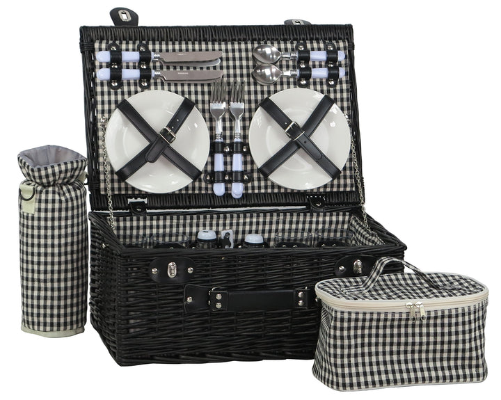 Picknickkorb weide schwarz f. 4 Personen inkl. Thermotasche