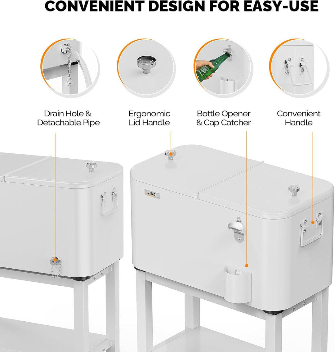 Bonnlo 57L Servierwagen mit Rollen, Beistellwagen, Patio-Kühlwagen, Kühlbox, Getränkekühler mit Flas