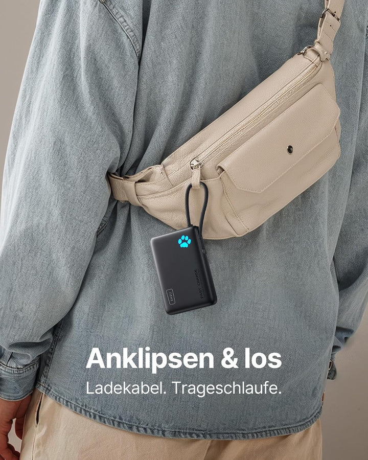INIU 45W Power Bank, Mini-Grösse 10000mAh PowerBank mit Integriertem USB-C Kabel, Schnellladen Exter