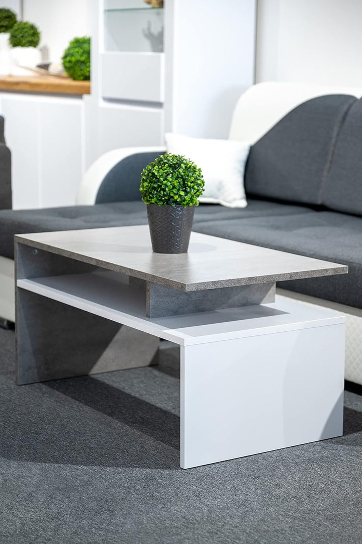 Weiss/Beton glänzender Couchtisch für das Wohnzimmer - modernistischer Look, minimalistischer Stil -