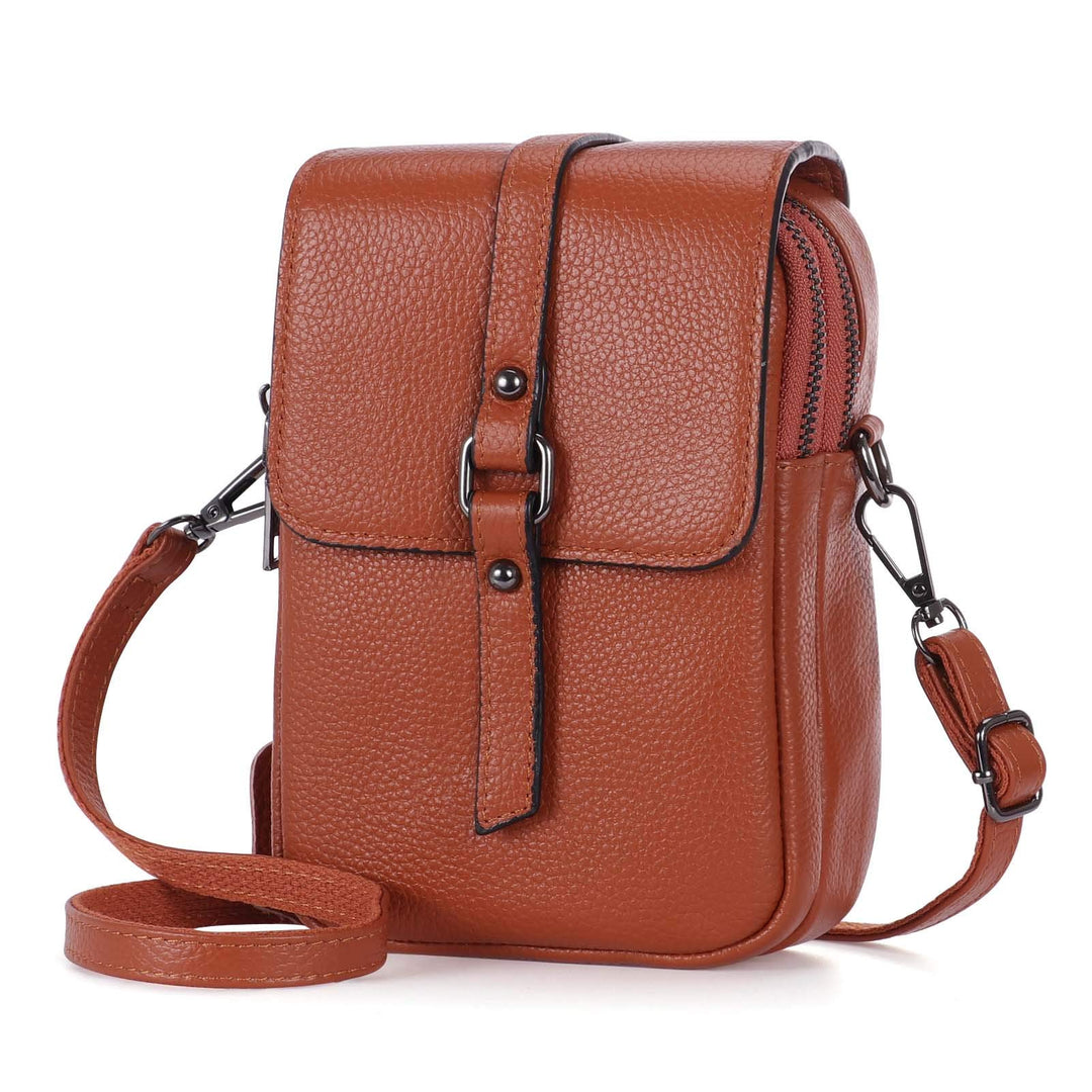 HAWEE Mode Damen Handytasche mit Riemen Echtes Leder Crossbody Handy Umhängetasche Leicht Damen Schu