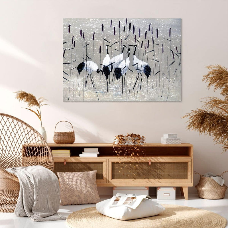 Bilder auf Leinwand 100x70cm Leinwandbild mit Rahmen Vogel Natur Wasser Gross Wanddeko Bild Schlafzi