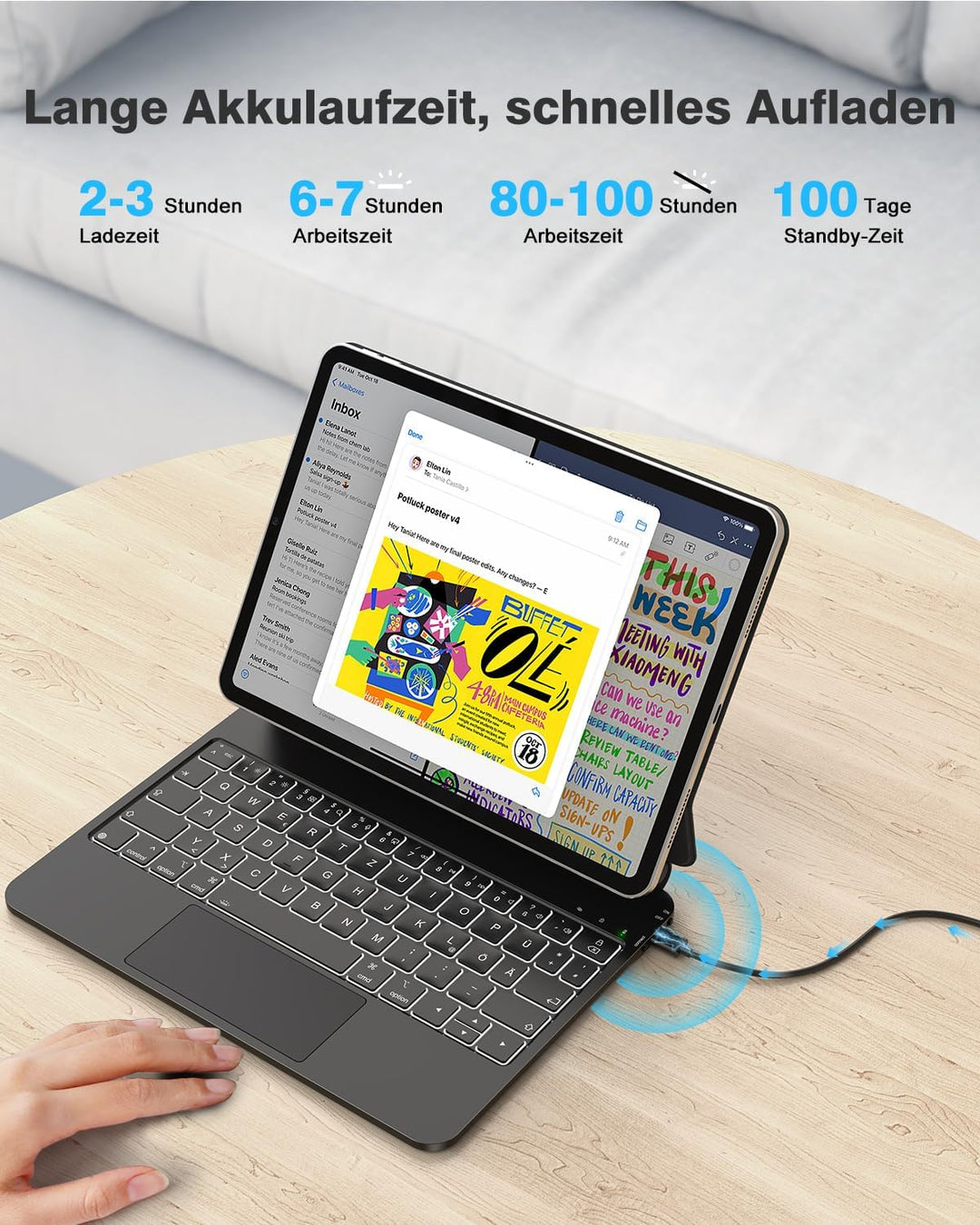 TECURS Tastatur Hülle für iPad Air 11 Zoll (M2 2024) /iPad Air 6/5/4/ iPad Pro 11(4/3/2/1 Gen) mit T