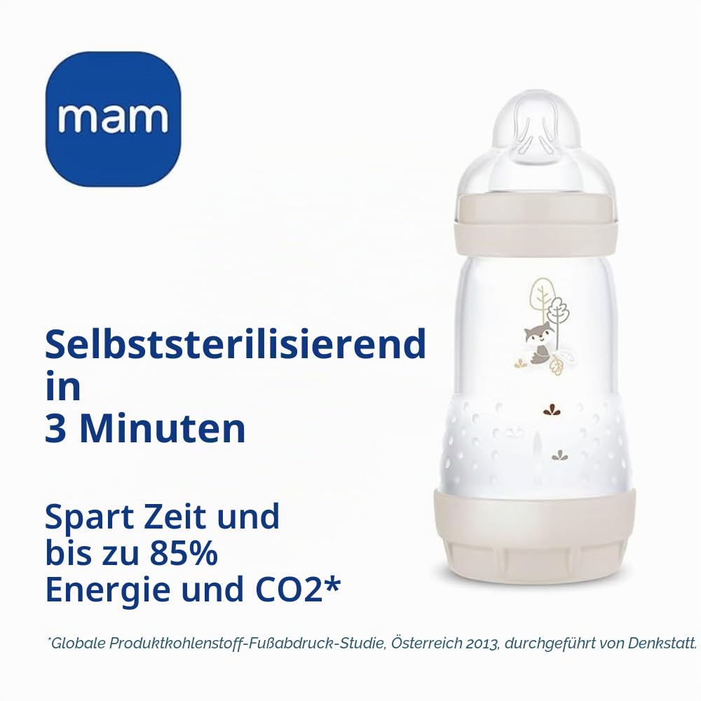 MAM Easy Start Babyflasche, 160 ml (2er-Set), Set mit 2 Anti-Kolik-Flaschen, reduziert Luftblasen un