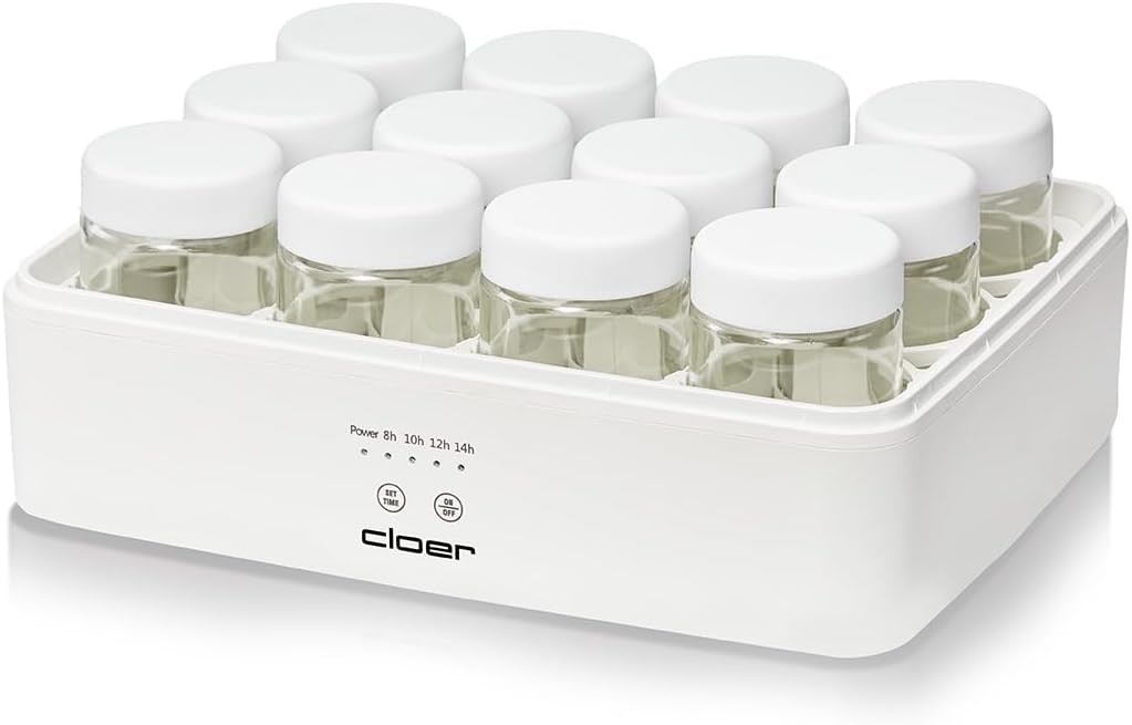 Cloer 9921 Joghurtbereiter für 12 Gläser, je 150 ml Fassungsvermögen, für Joghurt und Fermentkulture