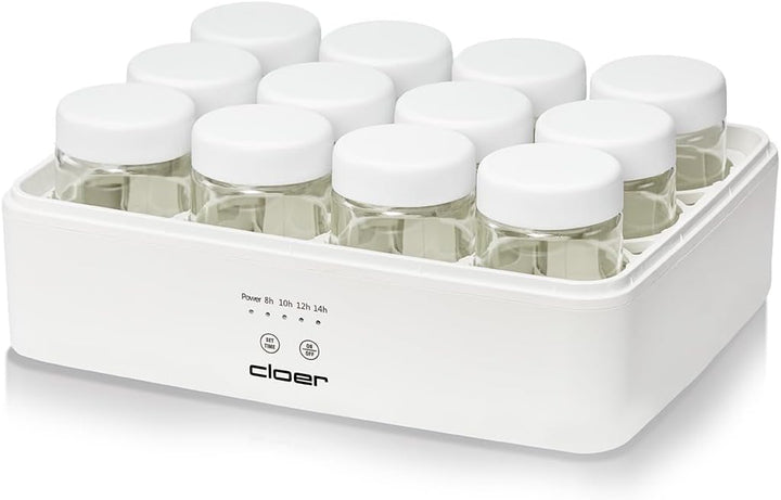 Cloer 9921 Joghurtbereiter für 12 Gläser, je 150 ml Fassungsvermögen, für Joghurt und Fermentkulture