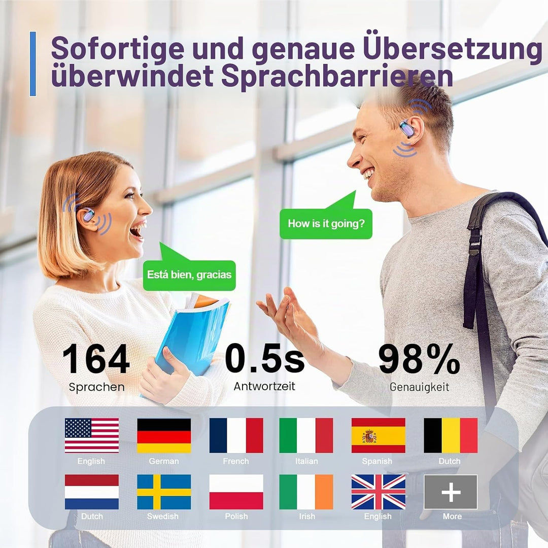 Übersetzer Ohrhörer 3-in-1-Übersetzungskopfhörer, 58H Open Ear Übersetzer Kopfhörer Mic für Lernen,