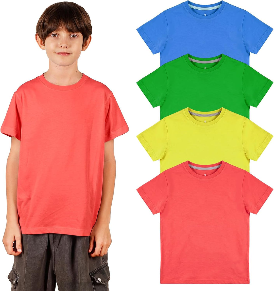 LAPASA Kinder T Shirt 100% Baumwolle 4er Pack Unisex 3-13 Jahre/ 95-165 Jungen Jungs Sport Tshirt K0