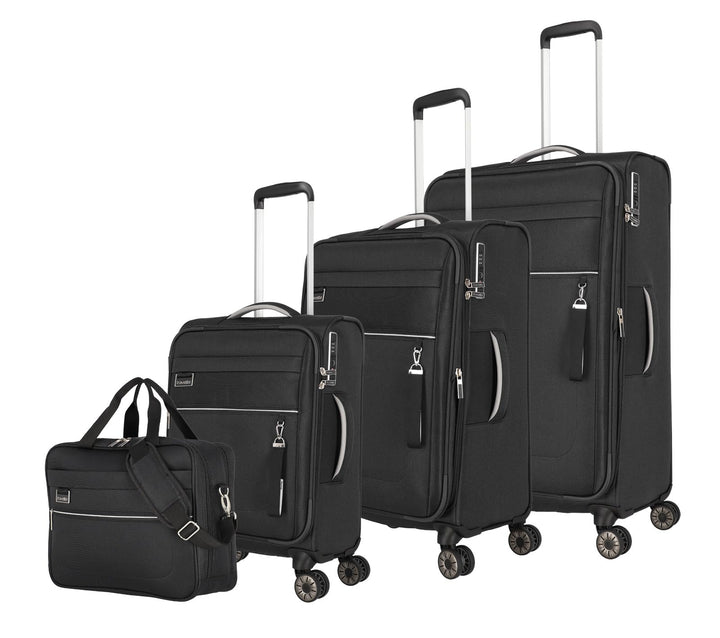 Travelite Kofferset 4 teilig Weichschale 4 Rollen, Grössen S-M-L + Bordtasche, nachhaltig, MIIGO, Re