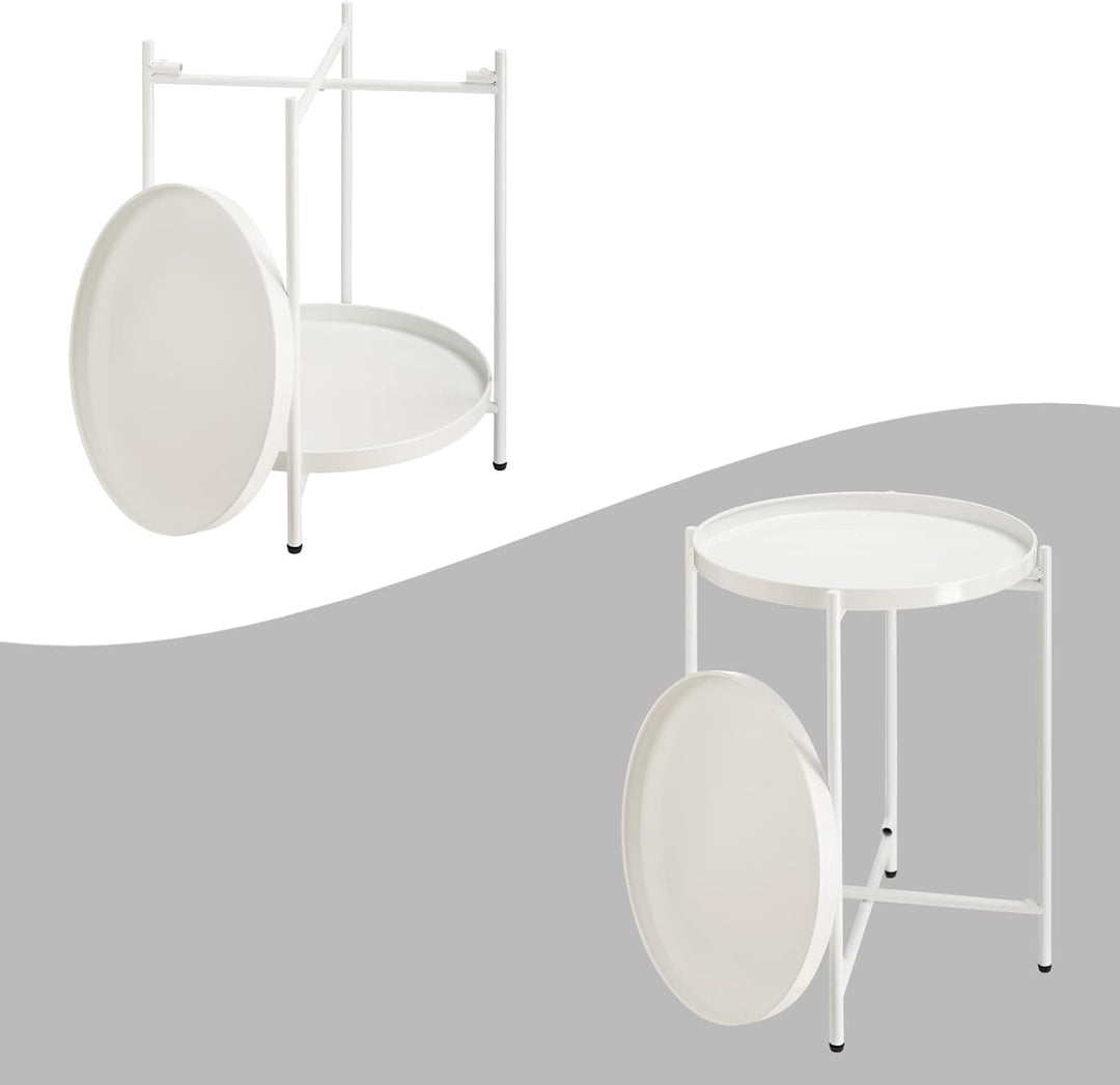 HollyHOME Runder Beistelltisch, 2 Ebenen Beistelltisch Metalltablett, Snacktisch, Couchtisch, Teetis
