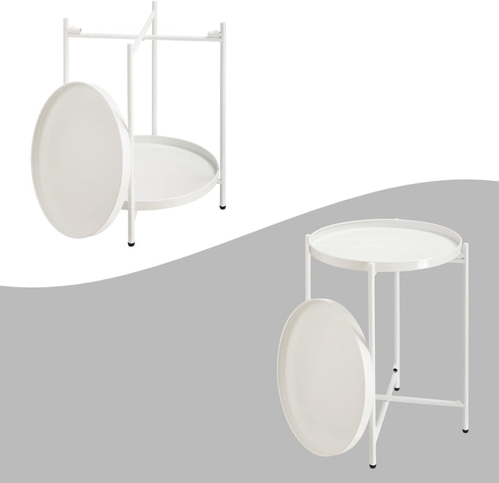 HollyHOME Runder Beistelltisch, 2 Ebenen Beistelltisch Metalltablett, Snacktisch, Couchtisch, Teetis