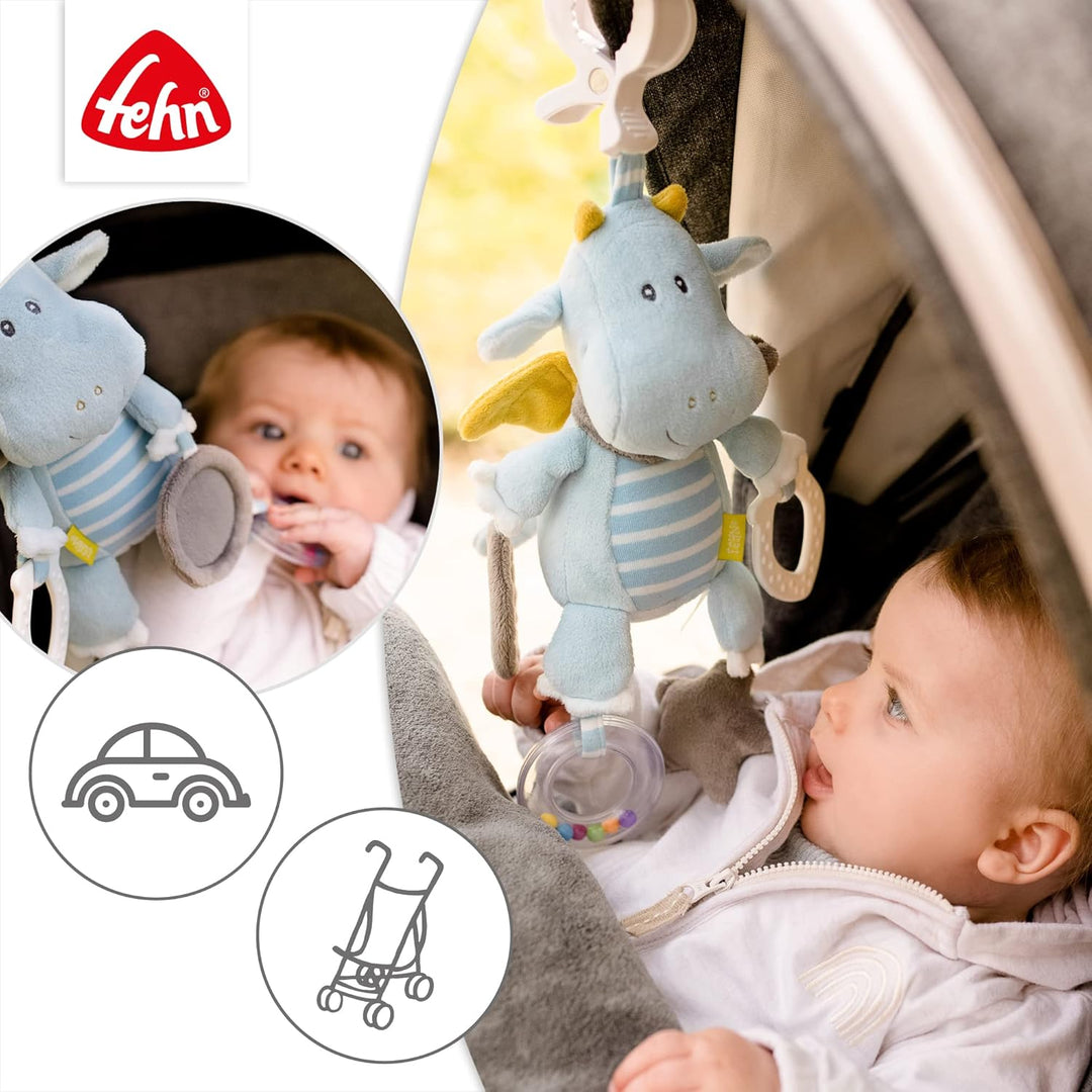 Fehn Activity-Spieltier Drache – Baby Motorikspielzeug für Kinderwagen, Kinderbett und Babyschale zu