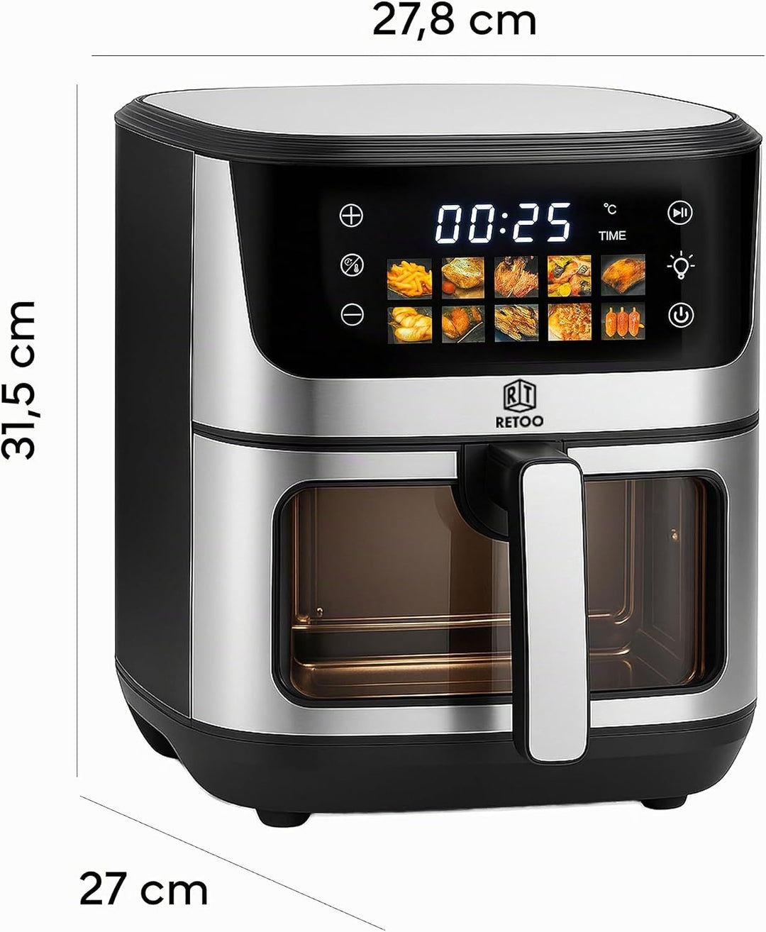 Retoo Heissluftfritteuse 6.5L 1800W, 10 Programmen Friteuse Heissluft, max 200°C, Air Fryer bis zu 9