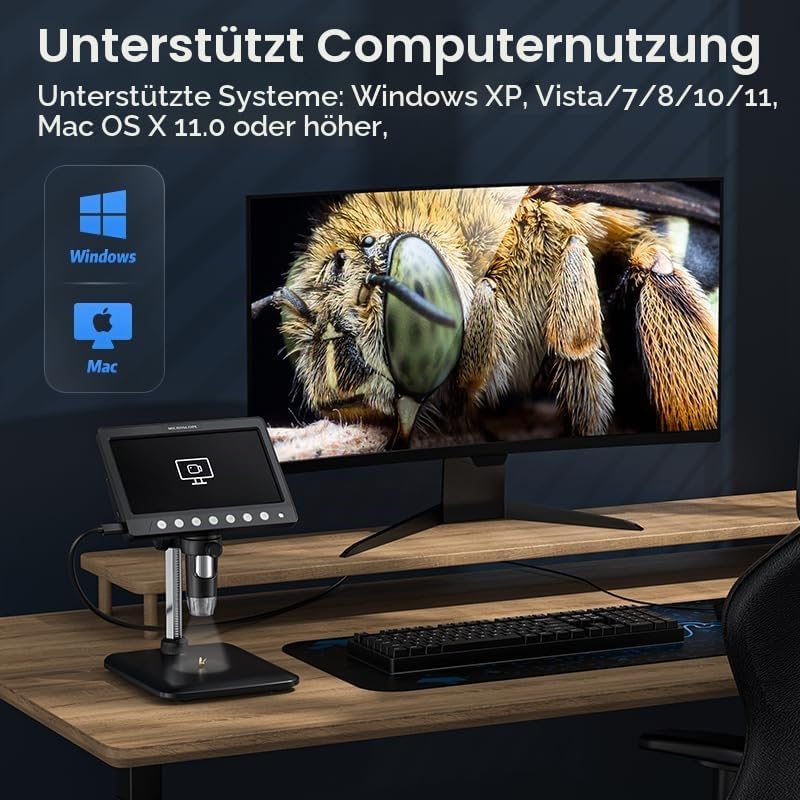 Ashfly LCD Digital Mikroskop für Münzen, 7 Zoll 1080P USB Mikroskop, 50X-500X Auflösung, Microscope