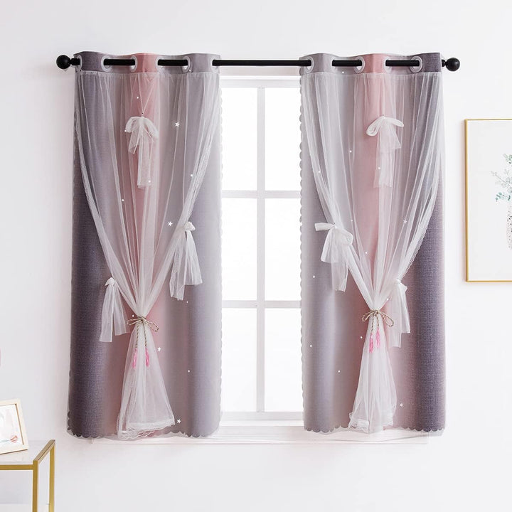 Yancorp Vorhänge für Mädchenzimmer, Kinderzimmer, ausgehöhlter Sternenvorhang, 160 cm Länge, Raumver