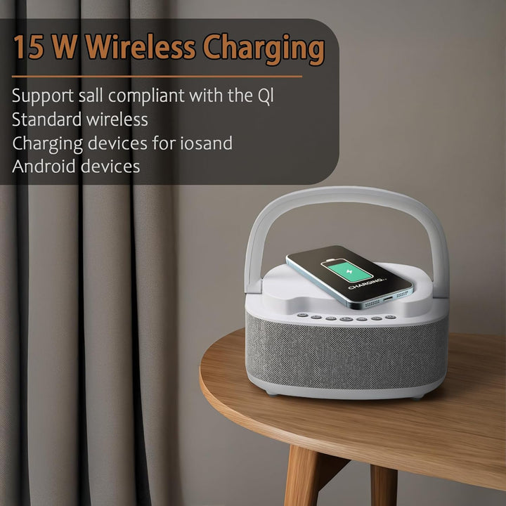 DaMohony Radiowecker Digital mit Wireless Charger, multifunktional Nachttisch Wecker mit LED Nachtti
