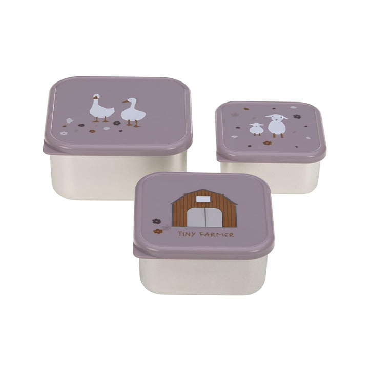 LÄSSIG Snackbox 3er Set Edelstahl 3 Stück Tiny Farmer lilac, Lila