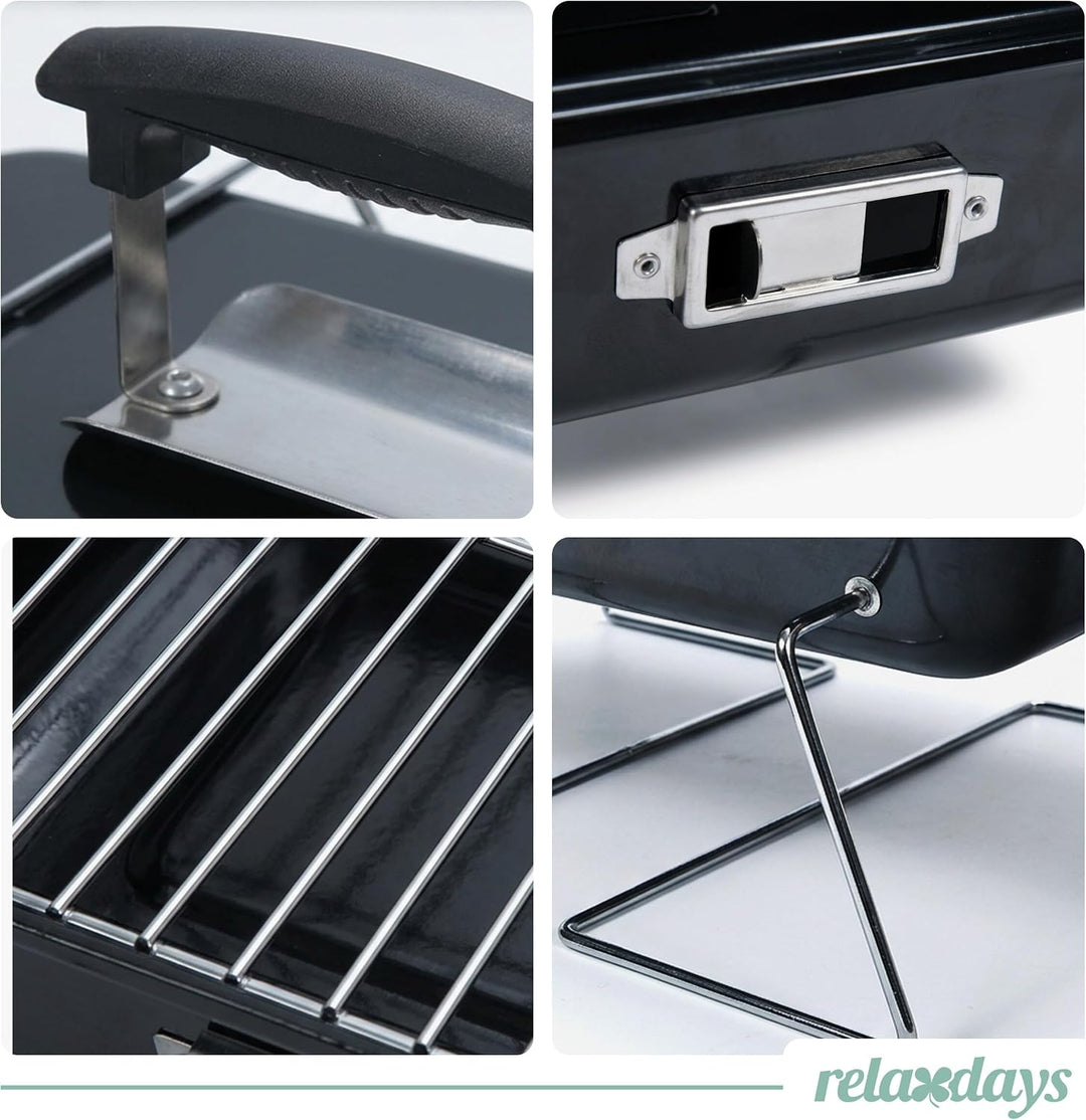 Relaxdays Tischgrill, tragbarer Klappgrill, HBT: 36 x 56 x 30,5 cm, Belüftung, Deckel, Campinggrill,