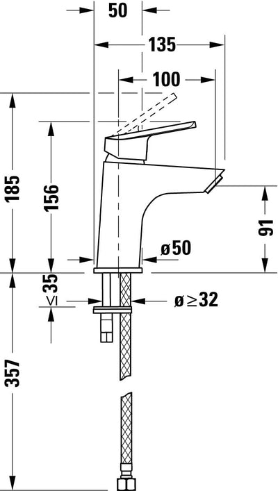 Duravit No.1 Waschtischarmatur, Grösse S (Auslauf Höhe 91 mm), Wasserhahn Bad, Waschbecken Armatur m