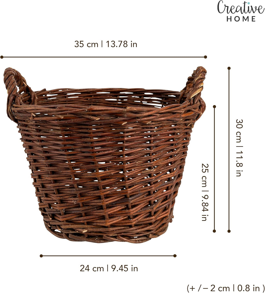 Creative Home Weidenkorb mit Zwei Henkel | Gross ø 35 cm | Für Geschenkkorb | Kaminkorb Brennholzkor