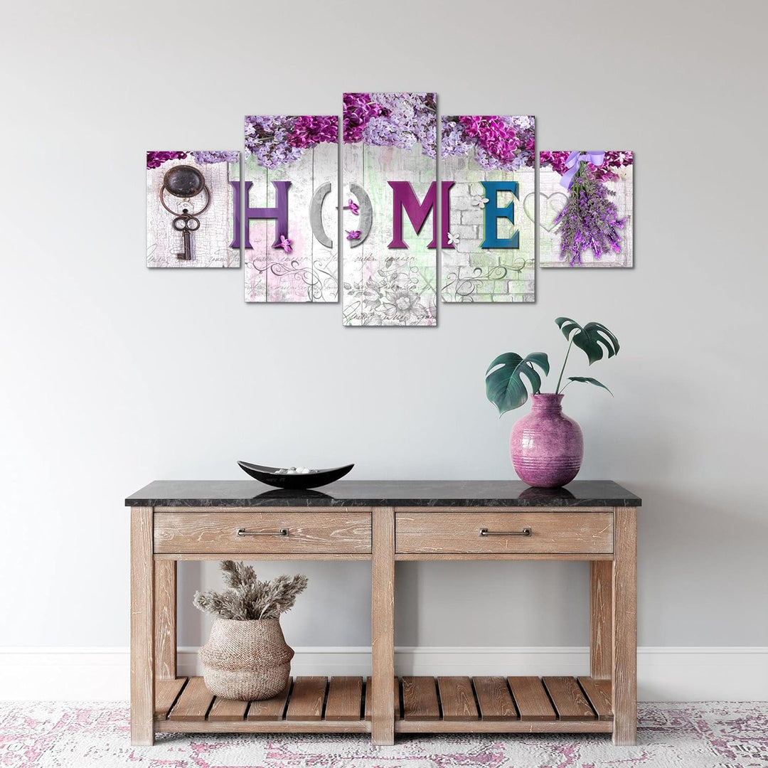 Runa Art Wandbilder Home 5 Teilig Bild auf Vlies Leinwand Deko Wohnzimmer Blumen Steinoptik Violett