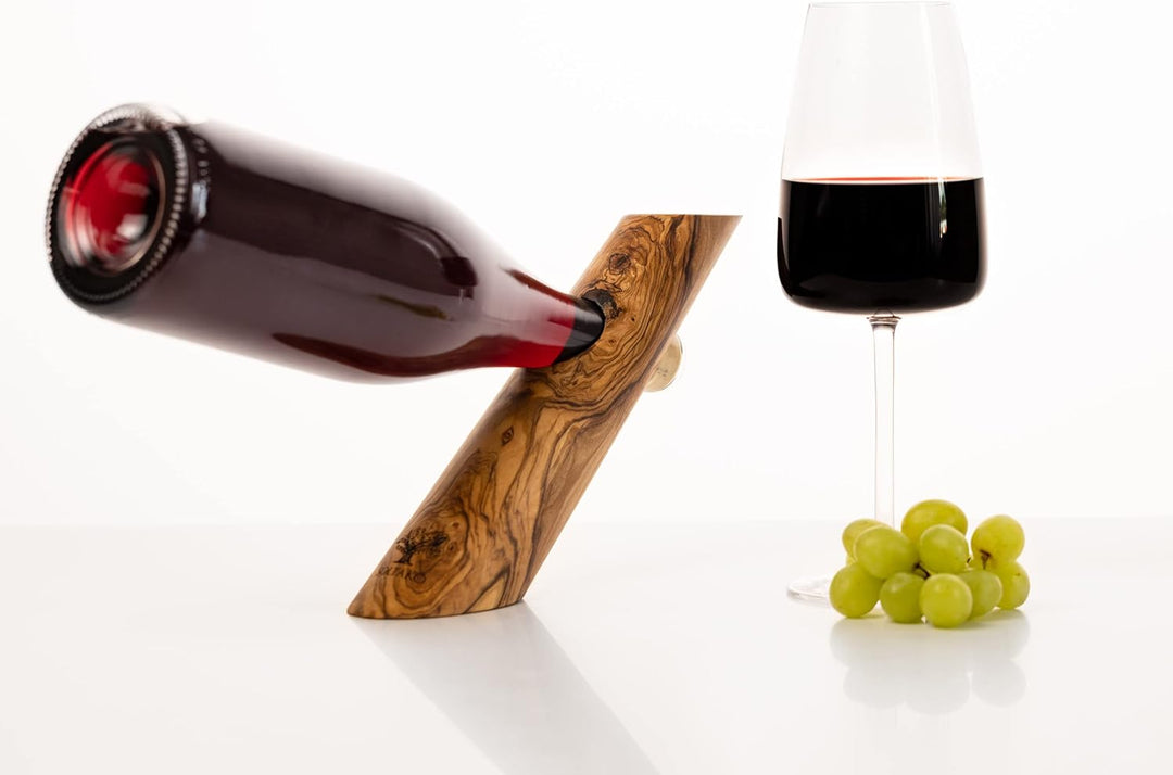 SOLTAKO Weinflaschenhalter aus exklusivem Olivenholz, Flaschenhalter, Weinhalter Geschenkidee Natur